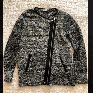 Club Monaco Black and White Knit Sweater Cross Zip